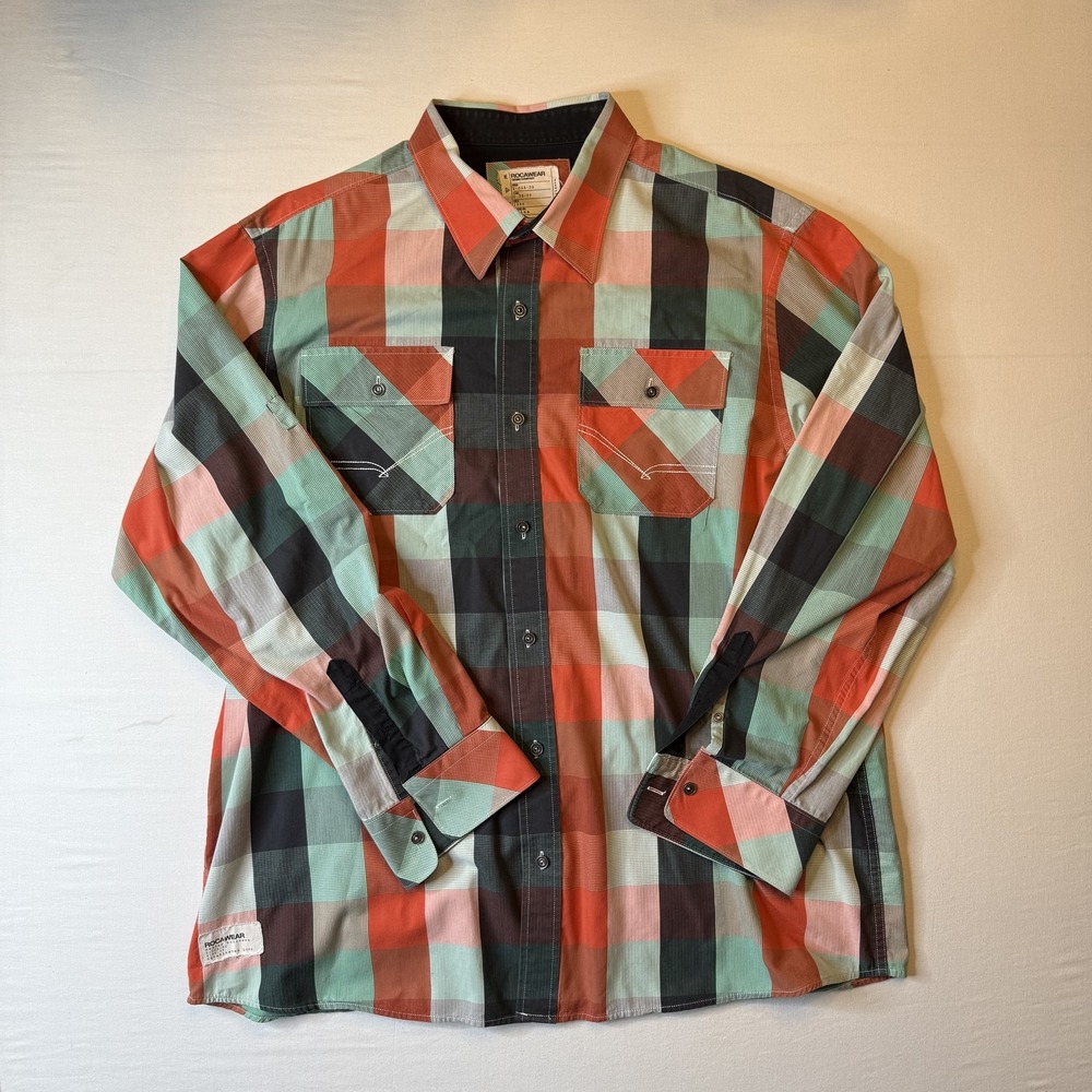 Rocawear Shirt‎ Mens 3XL Plaid Long Sleeve Western Pocket Multicolor